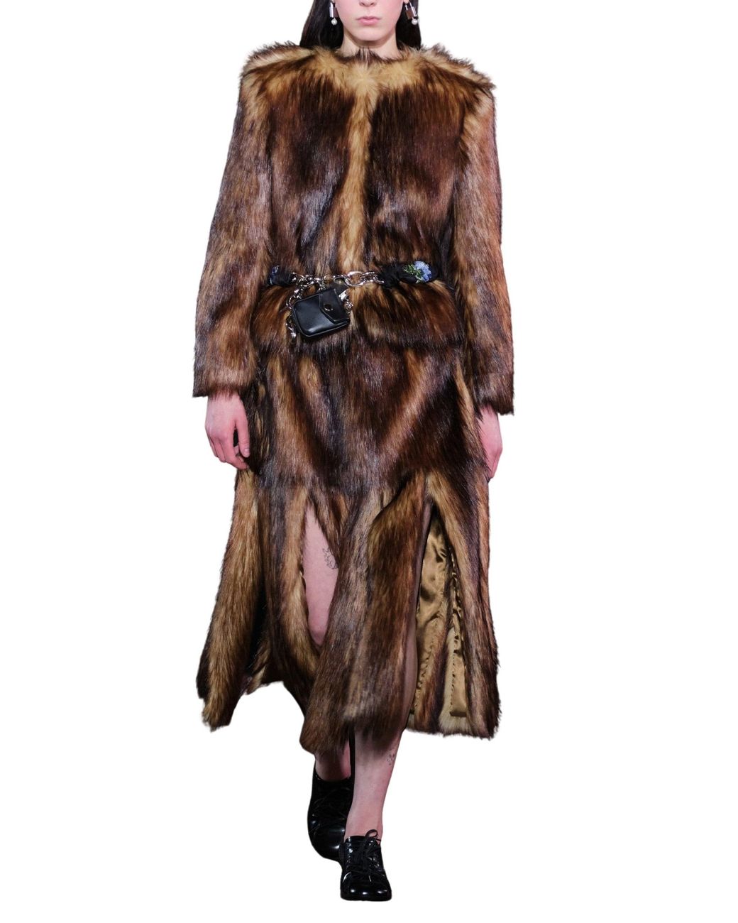 Simone Rocha Brown Sculpted Faux Fur Fray Jacket