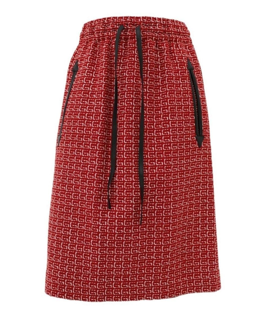 Gucci Red Jacquard GG Drawstring Skirt