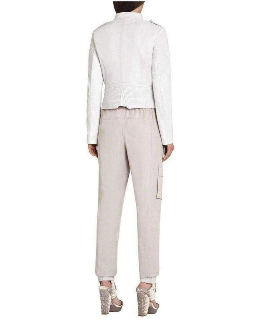 BCBGMAXAZRIA White Jennifer Leather Asymmetrical Zipper Moto Jacket