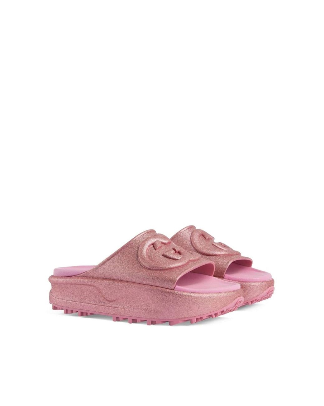 Gucci Miami GG Embossed Glittered Rubber Slides in Pink Lyst UK
