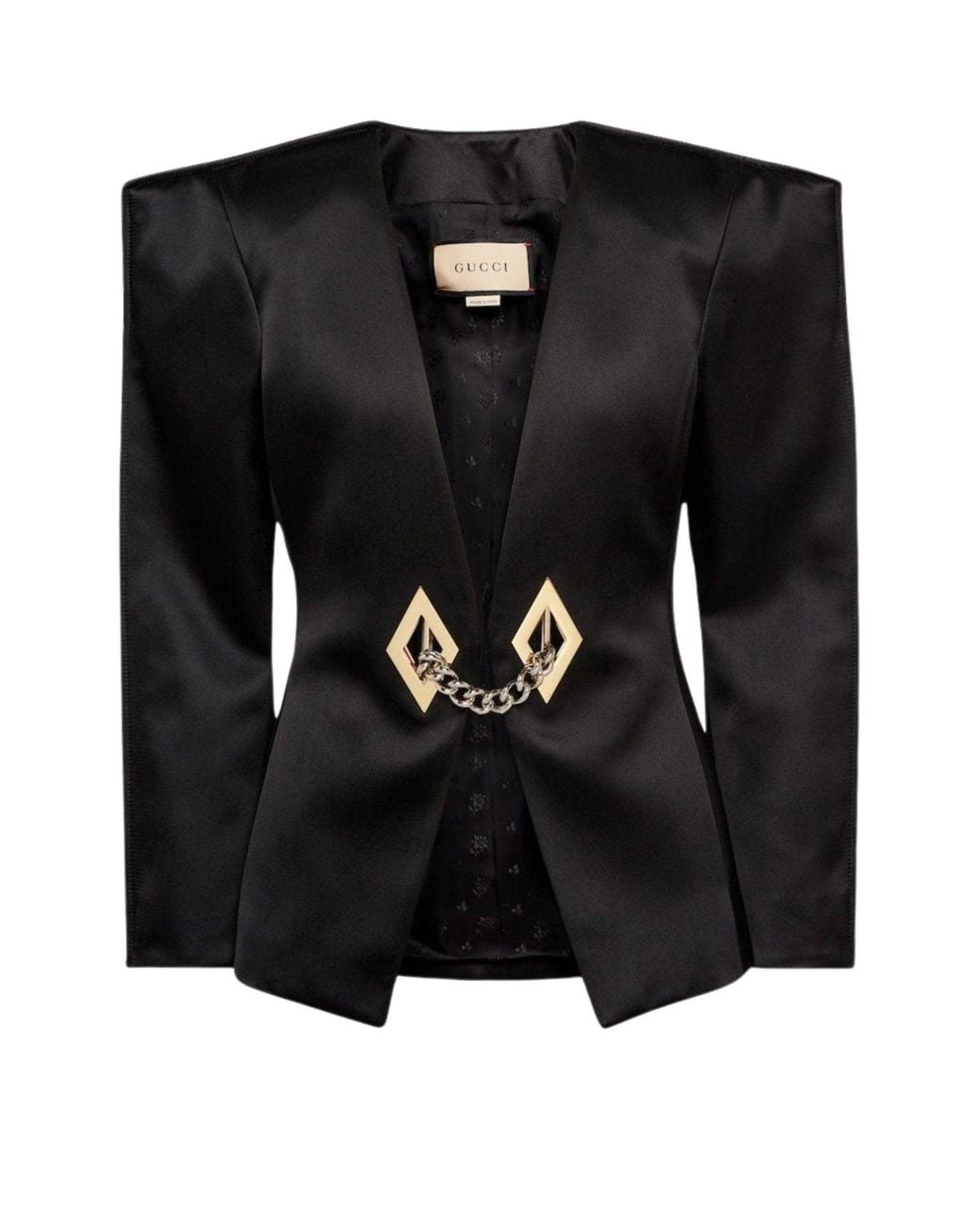 Gucci Black Chain Trimmed Satin Blazer
