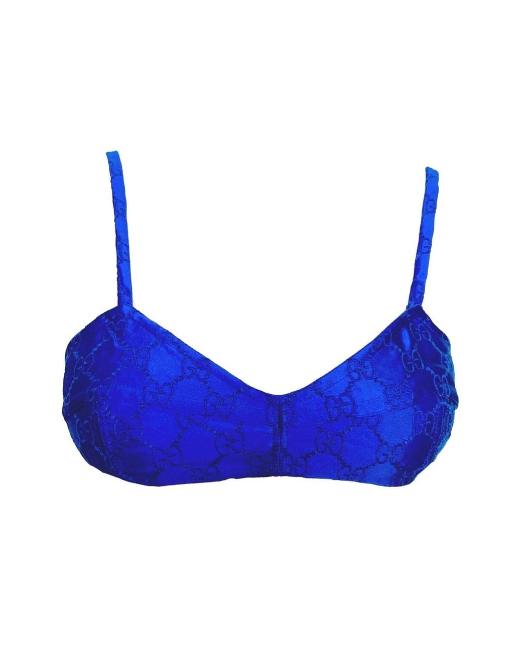 Gucci Blue Embroidered Silk Logo Crop Top