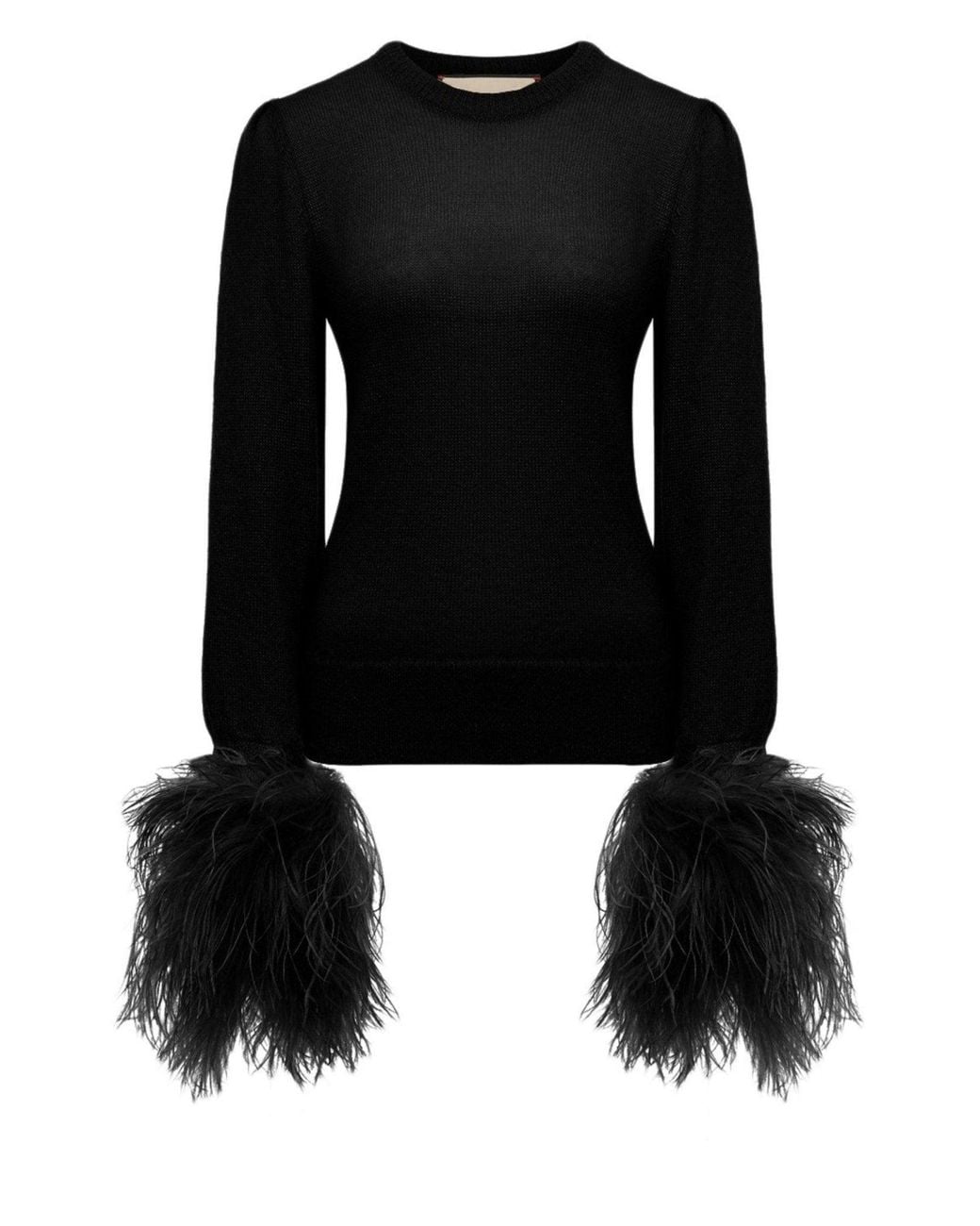 Gucci Black Feather Cuff Crew Sweater
