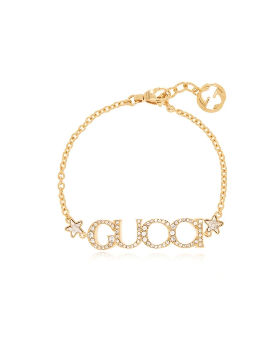 Gucci Metallic Script Crystal Logo Bracelet Gold