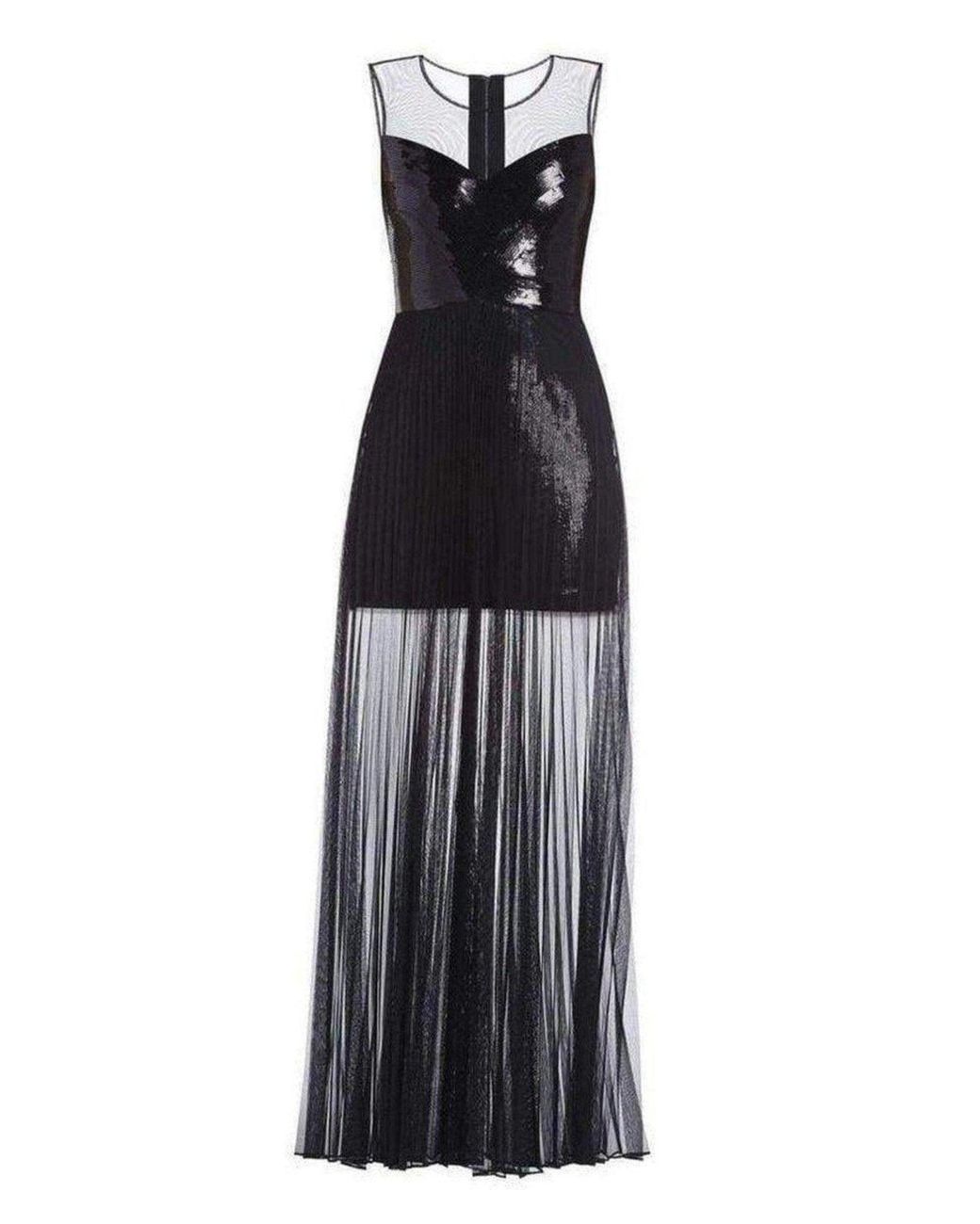 BCBGMAXAZRIA Black Cynthia Sequinned Detail Pleated Gown