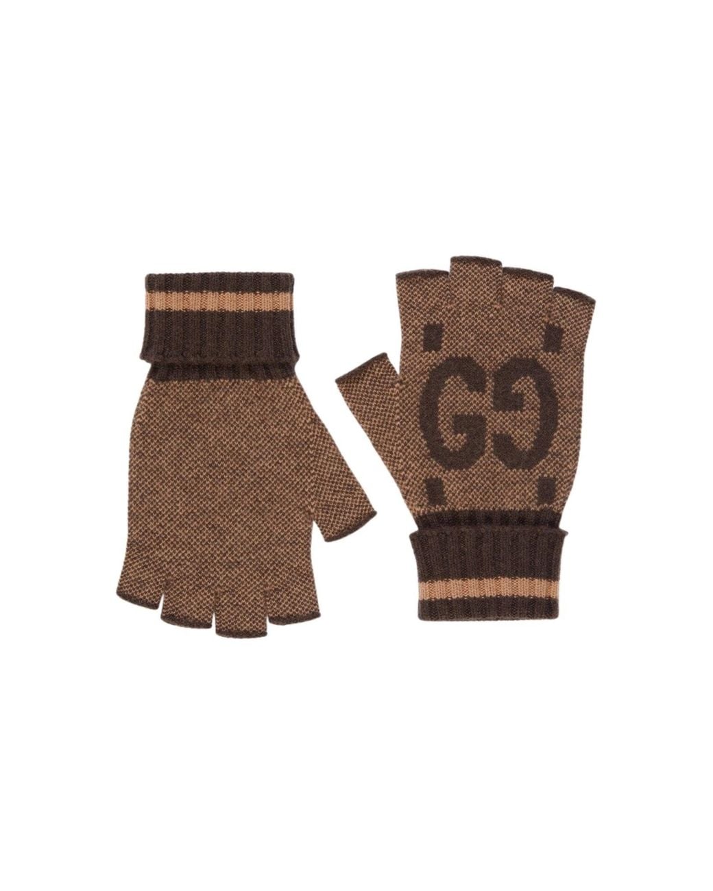 Gucci GG Cashmere Fingerless Gloves Brown Grey