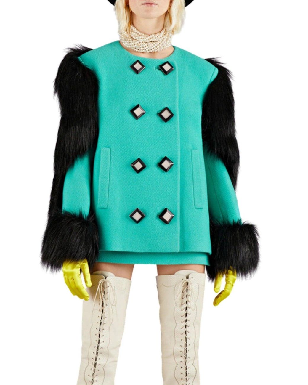 Gucci Green Fur-trimmed Double-breasted Wool Runway Jacket
