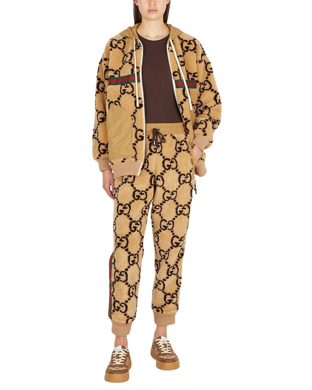 Gucci Gg-pattern Fleece Jacket in Natural | Lyst