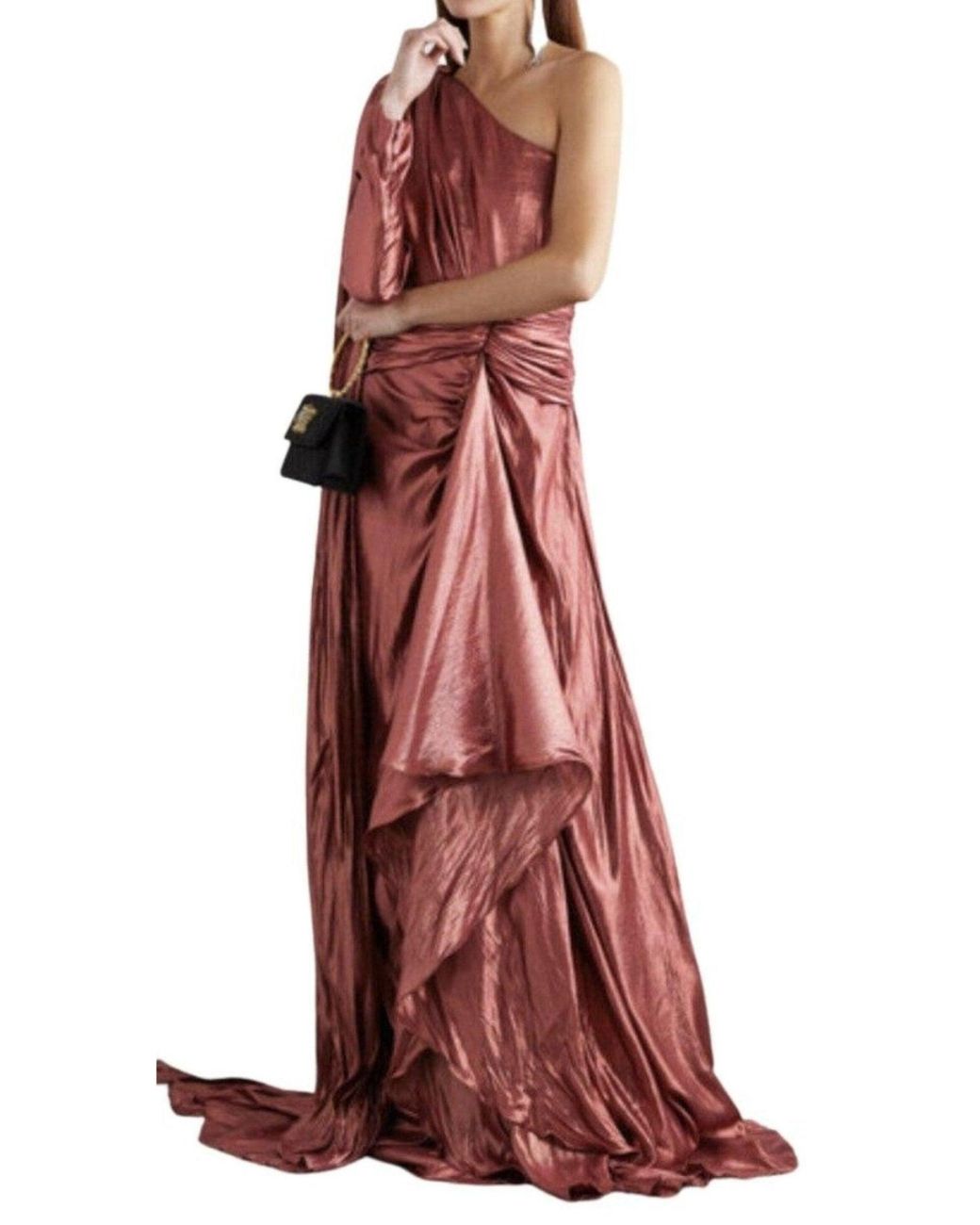 Gucci Red One Shoulder Asymmetric Lame Gown