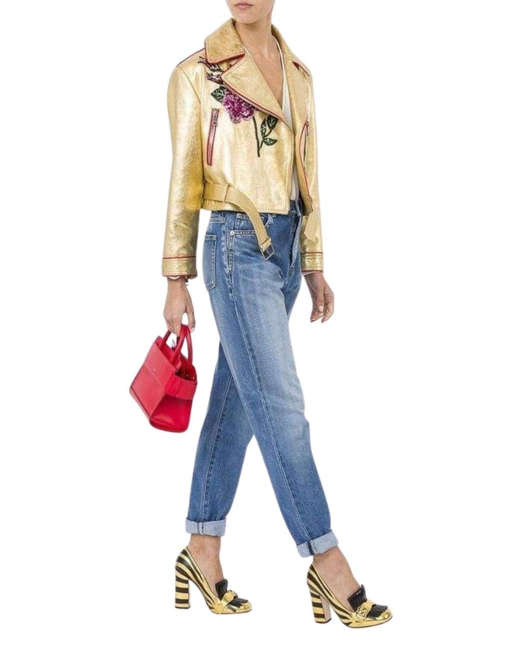 Gucci Metallic Leather Short Biker Jacket It 40 (us 4)