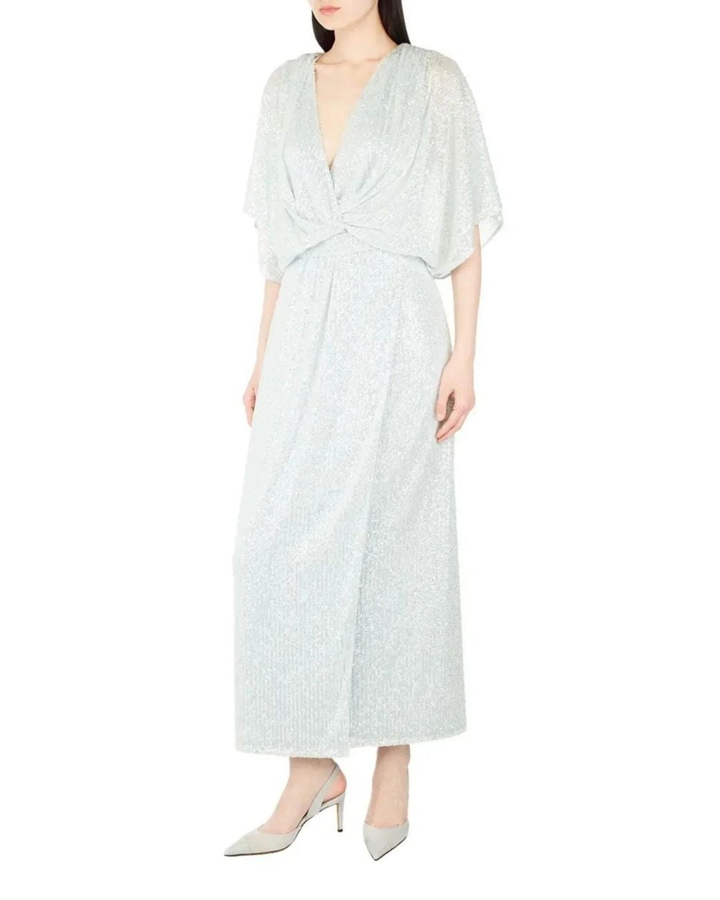 Kiton Blue Micro Sequin Column Dress With Draped Overlay