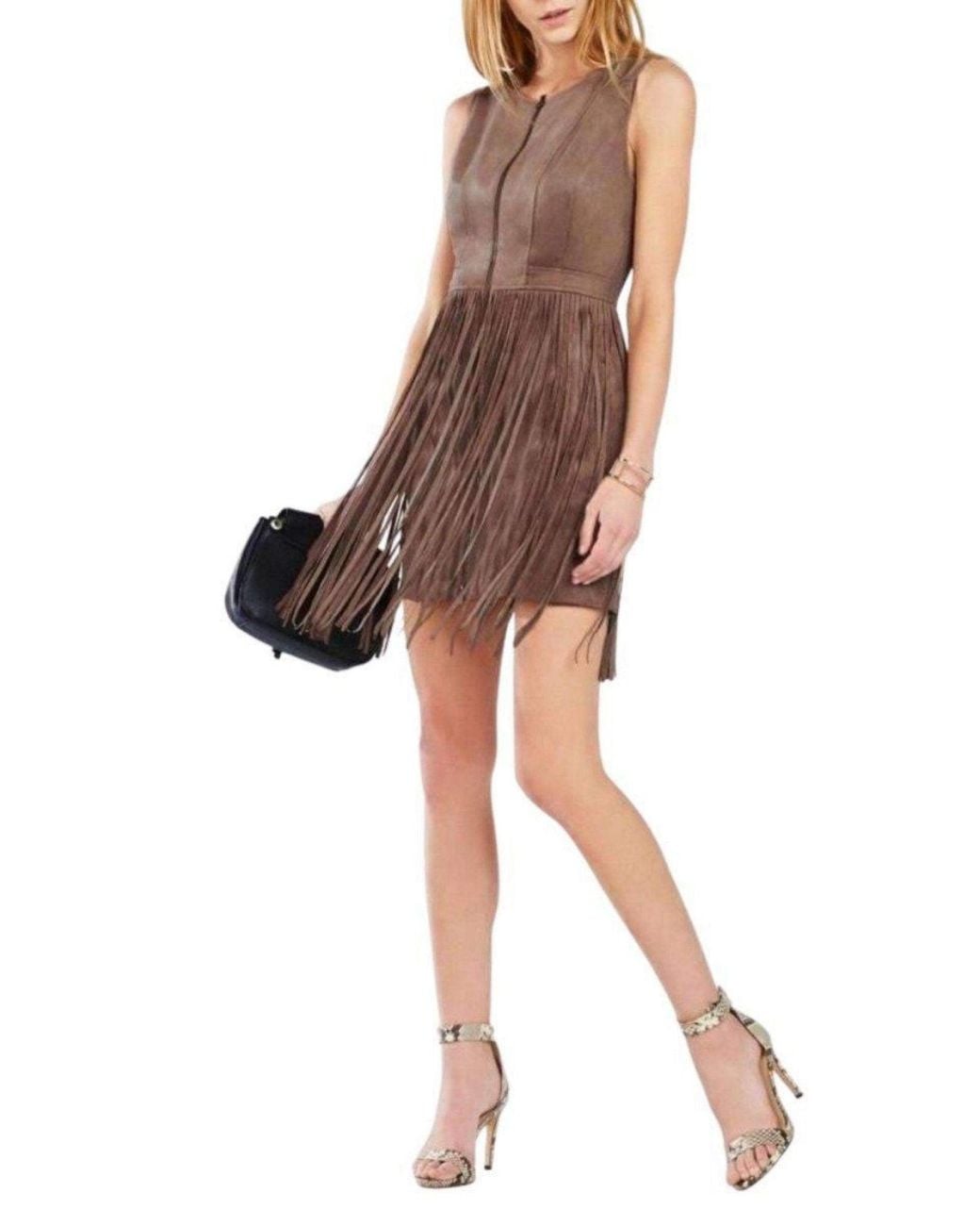 bcbg brown suede dress BCBGMAXAZRIA Hamin Fringe Faux Vest in Ladies dresses