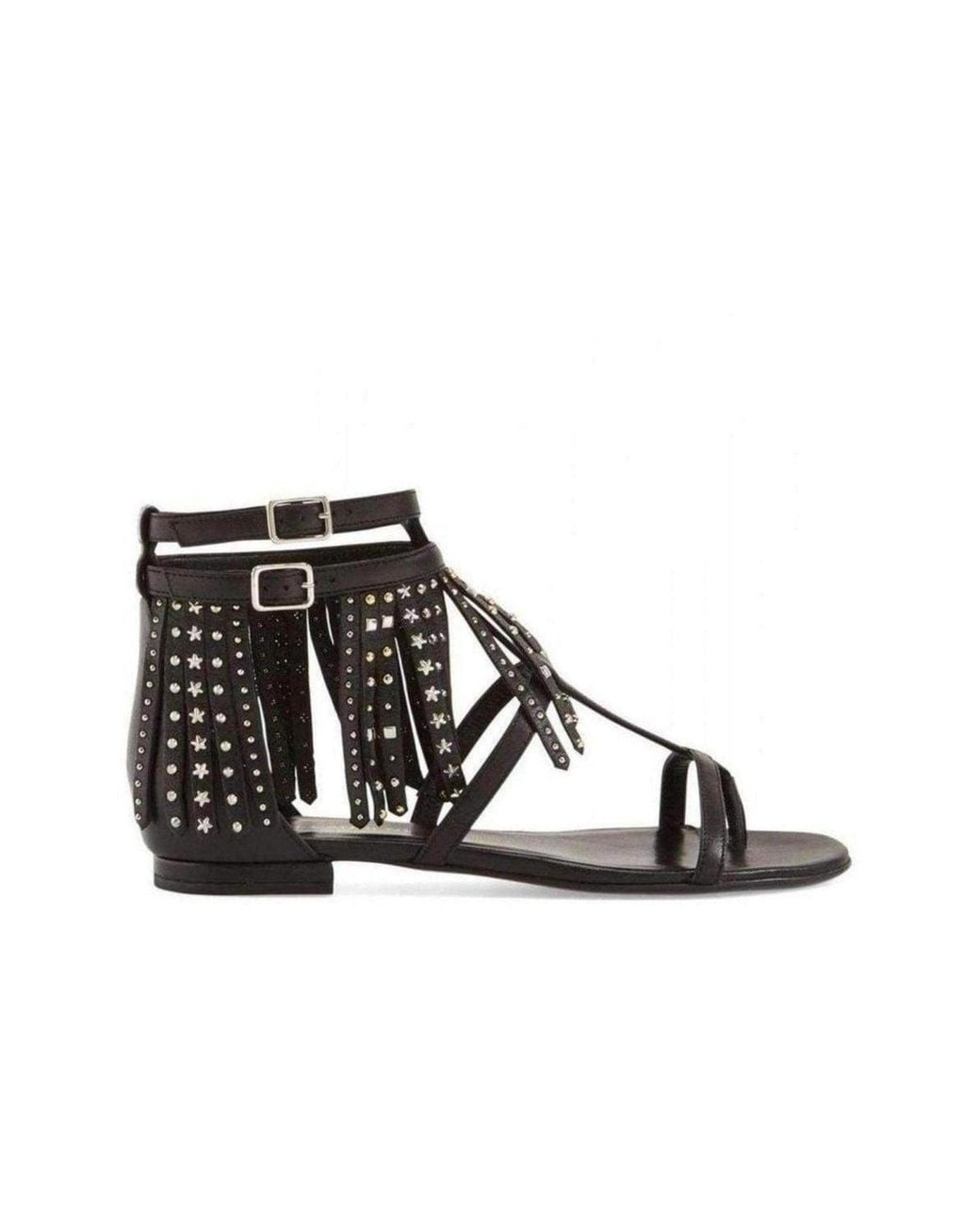 Saint Laurent Black Leather Fringe Sandals