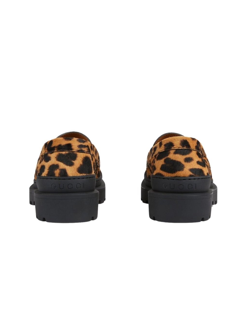 Gucci Brown Interlocking G Leopard Print Leather Loafers