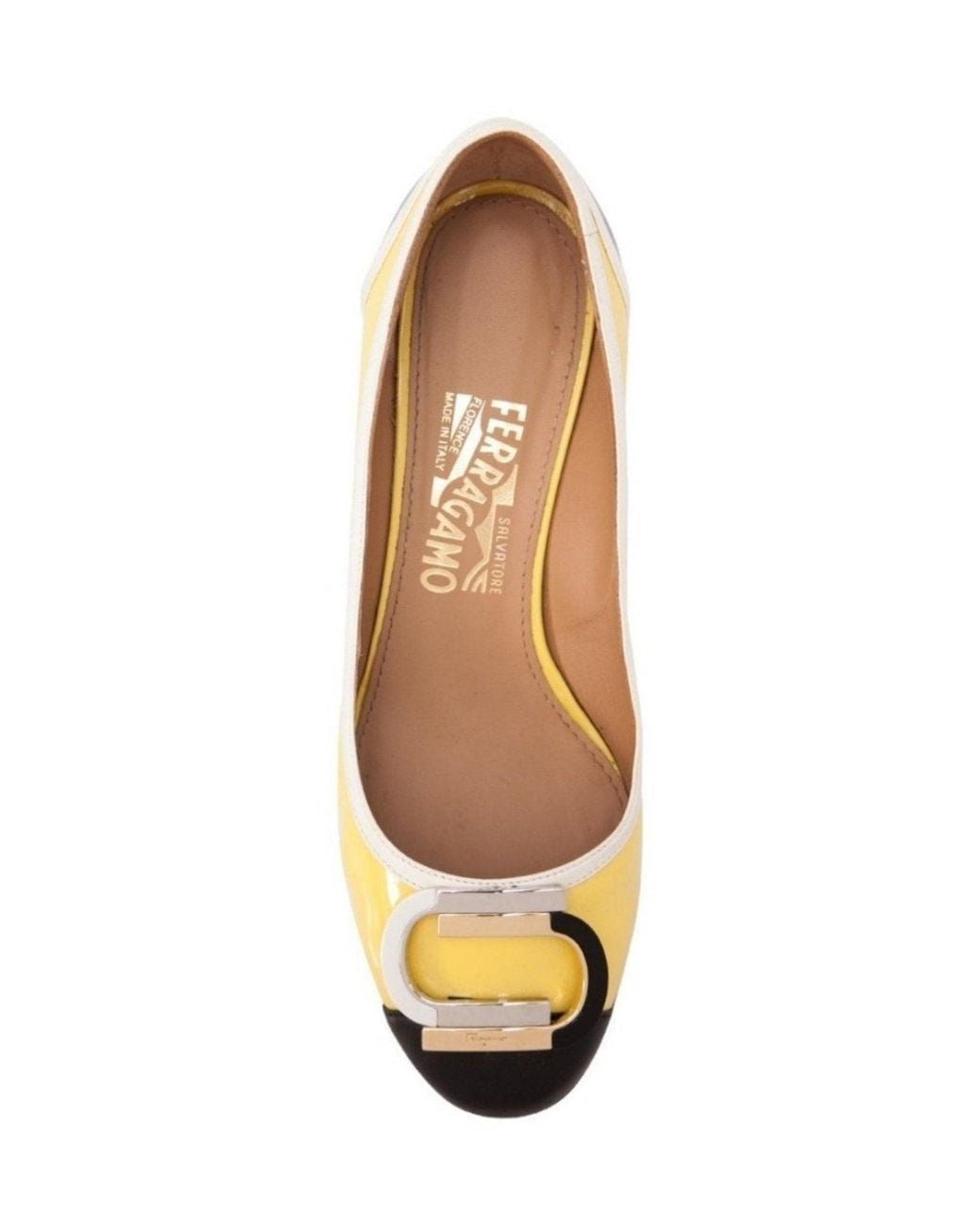 Ferragamo Metallic Patent Leather Gwen Block Heel Pumps