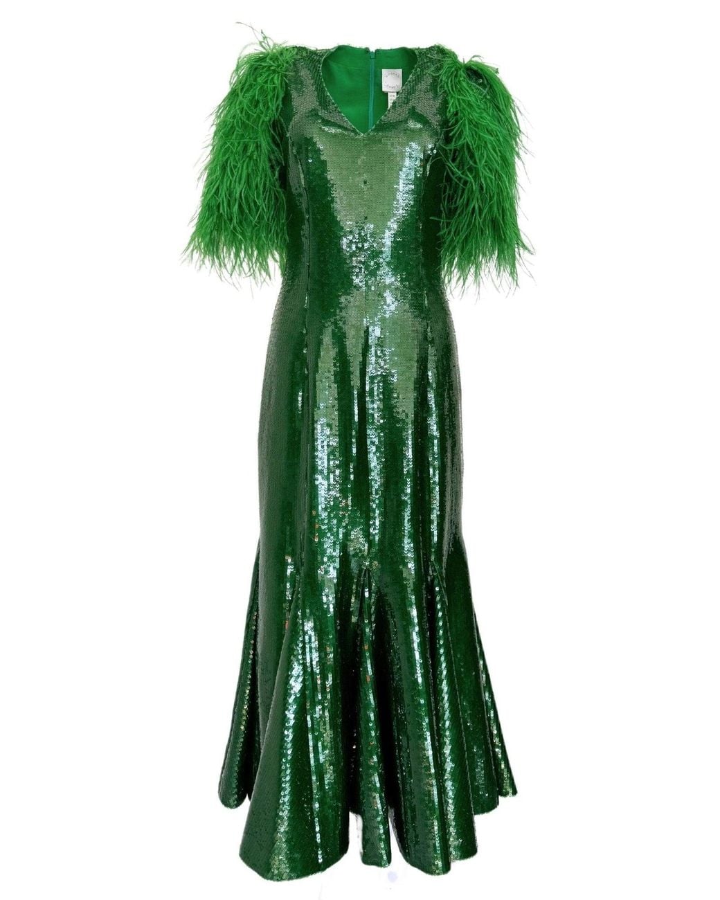 Huishan Zhang Green Emerald Sequin Midi Dress