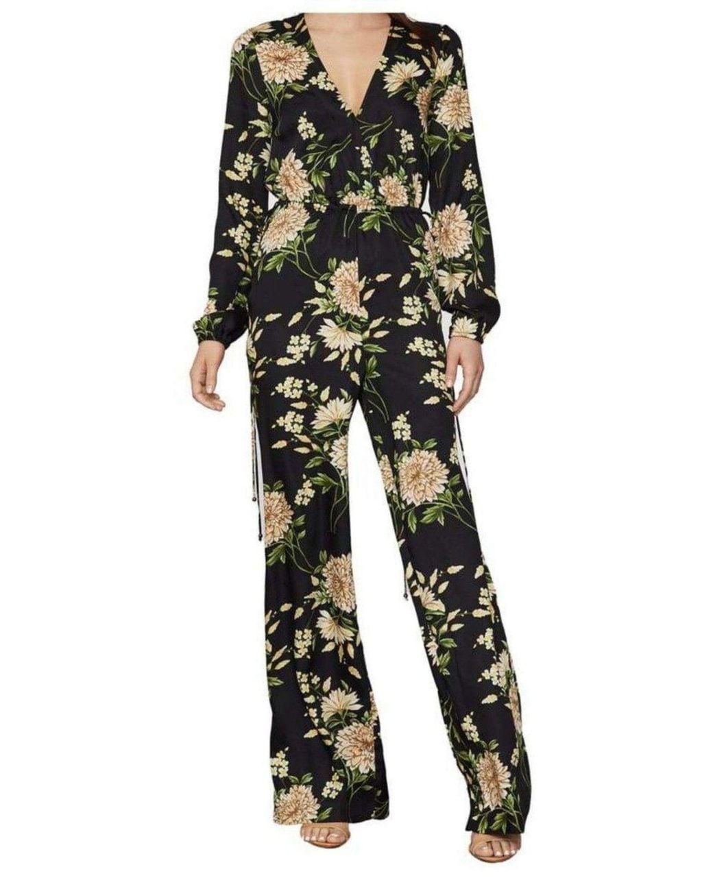 BCBGMAXAZRIA Black Garden Floral Wide-leg Jumpsuit