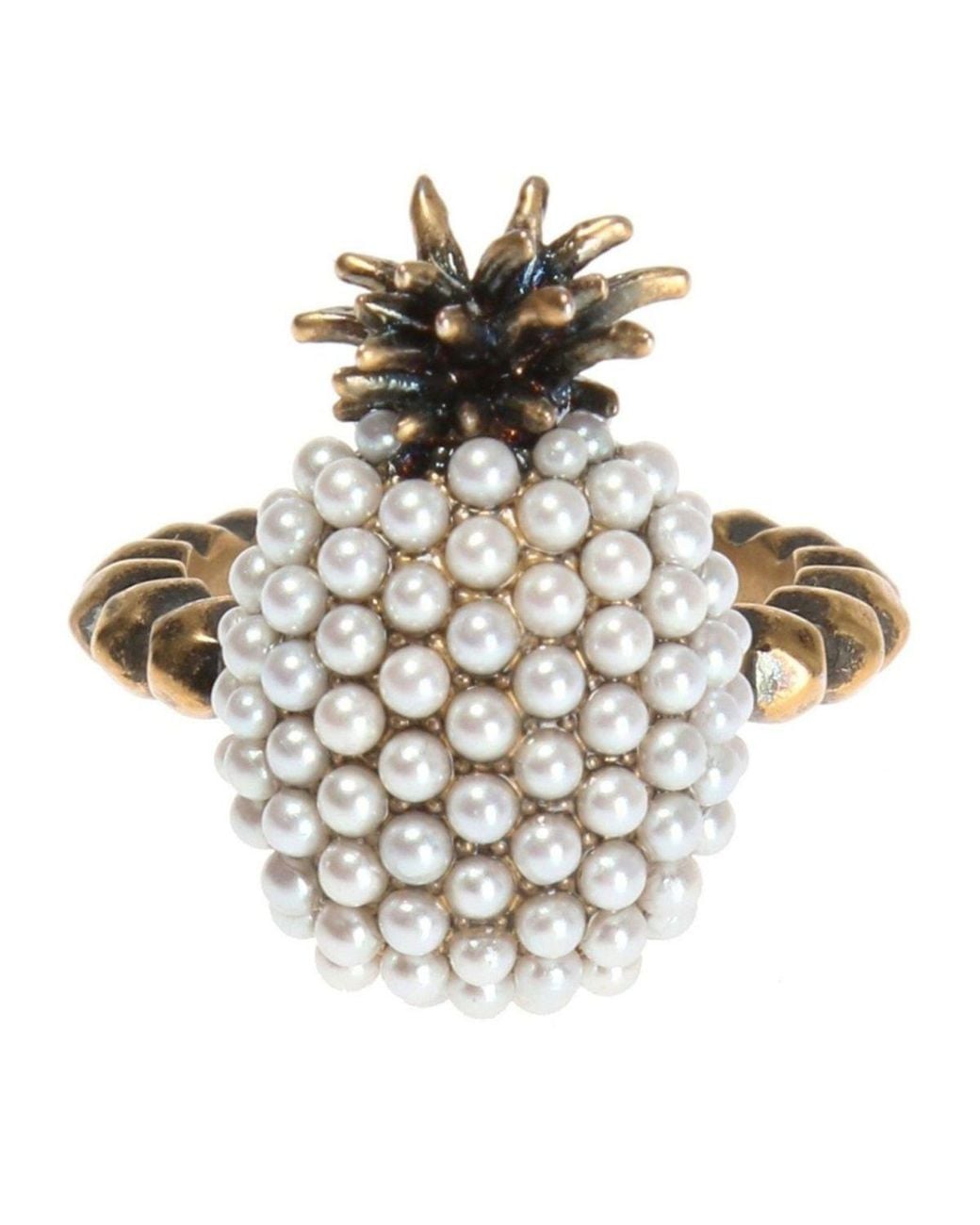 Gucci Metallic Gold Pearl Pineapple Ring