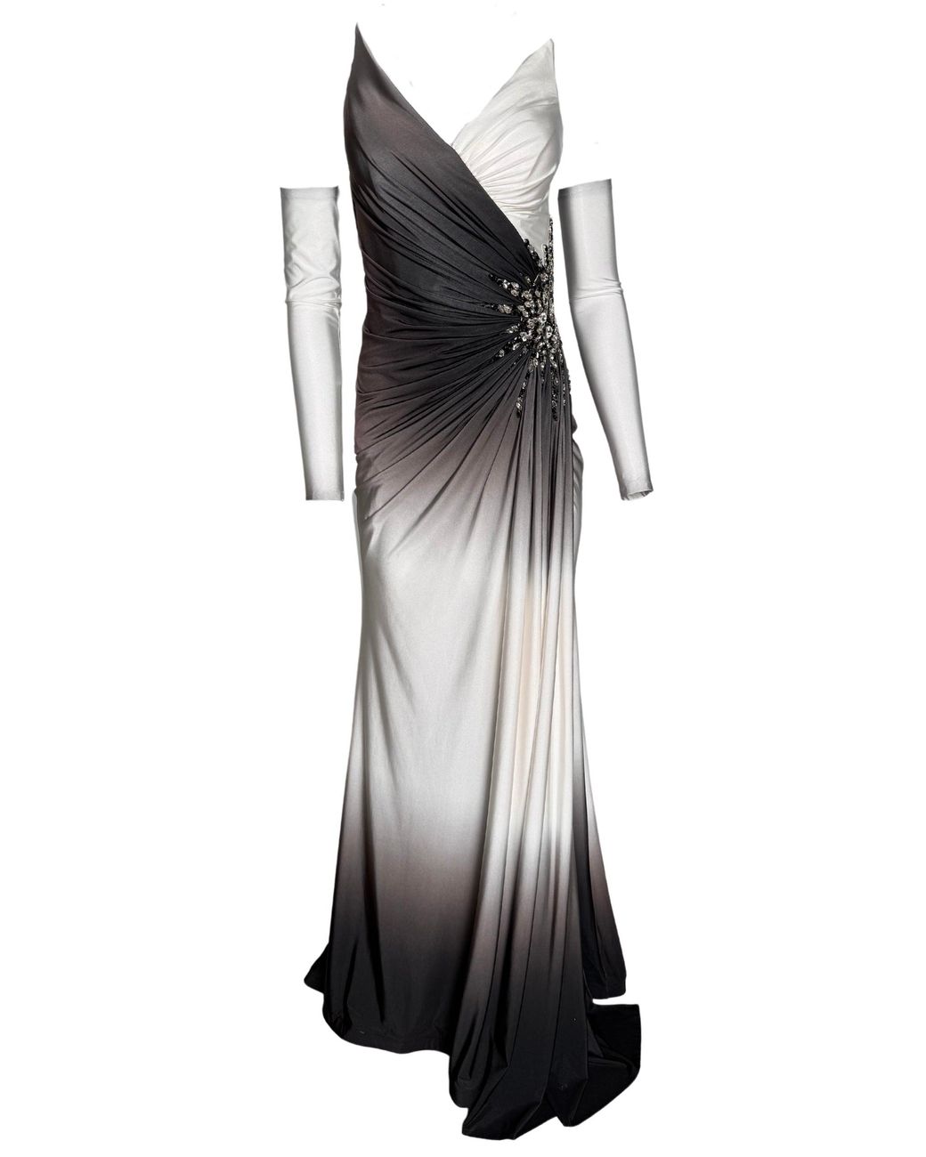 Cult Moda Rhinestone Embellished White Ombre Party Dress To
