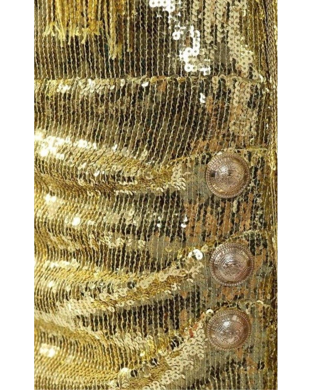 Balmain Metallic Gold Sequin Fringed Midi Dress