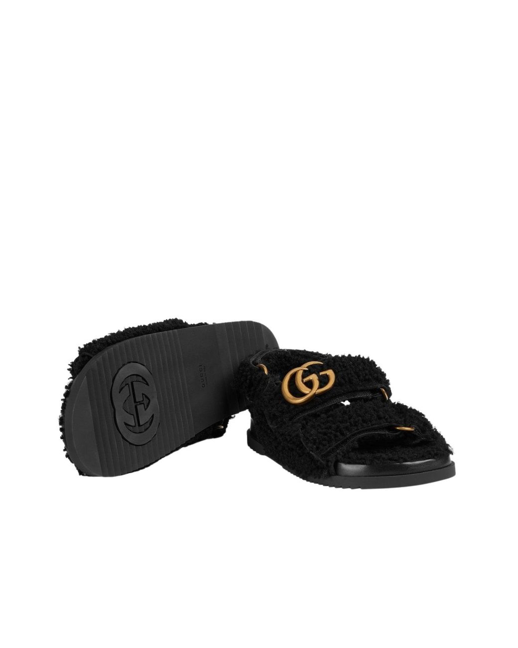 Gucci Double G Merino Wool Sandals Black
