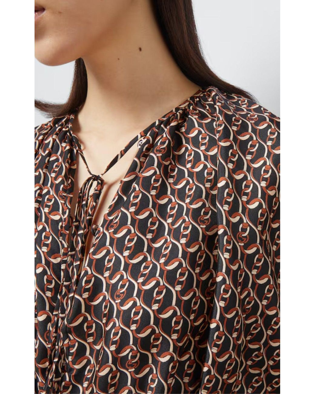 Gucci Brown Interlocking G Chain Print Silk Dress