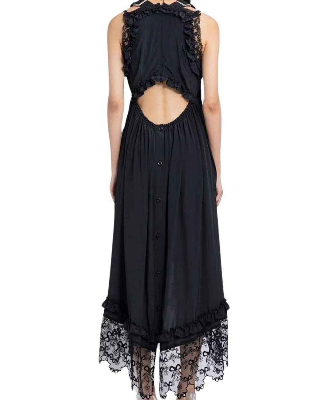Simone Rocha Black Draped Buckle Silk Midi Dress