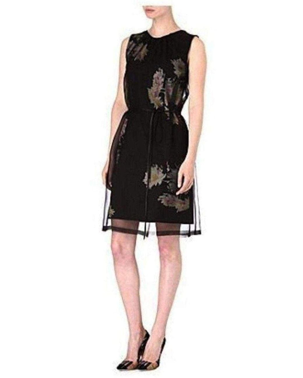 Dries Van Noten Black Organza Overlay Floral Silk-blend Dress