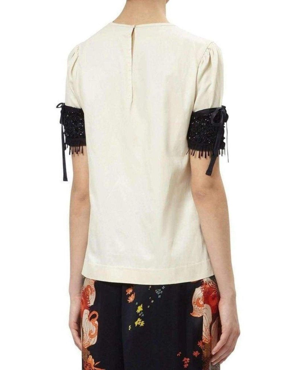 Dries Van Noten Natural Embellished Sleeve Cotton Blend Top