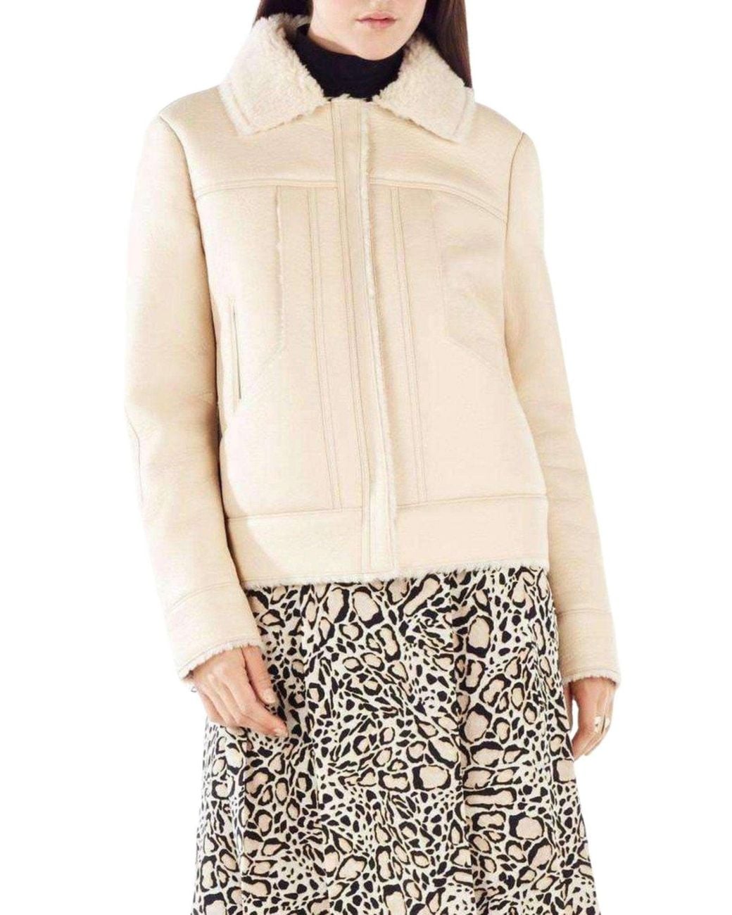 BCBGMAXAZRIA White Carlton Faux Leather Aviator Jacket