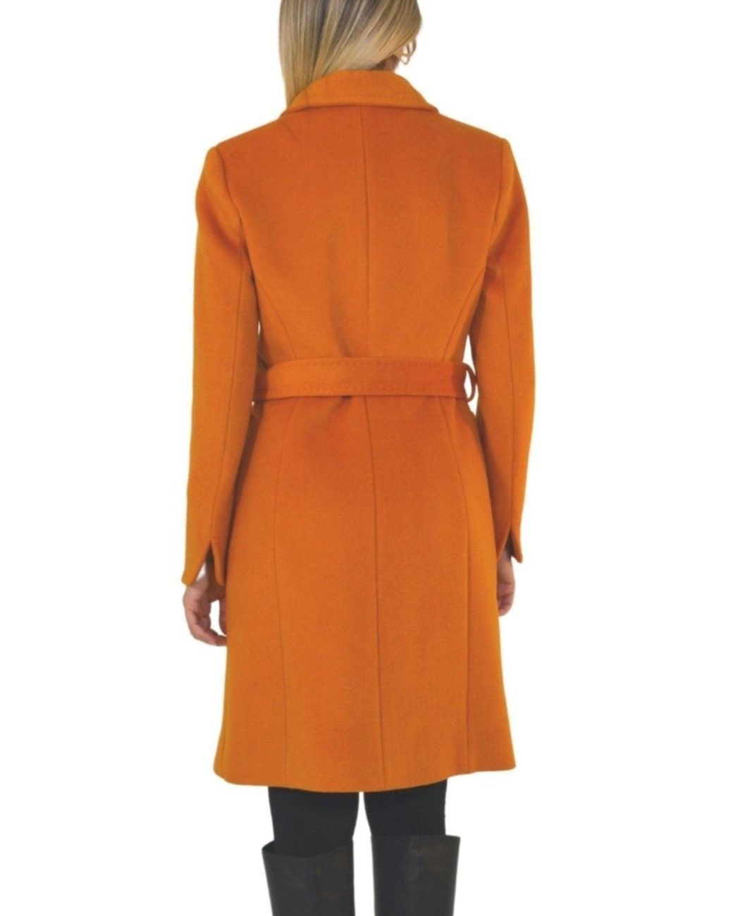Cult Moda Orange Belted Wool Blend Coat