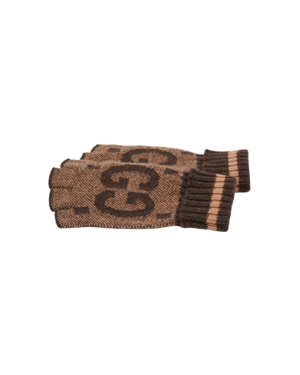 Gucci GG Cashmere Fingerless Gloves Brown Grey