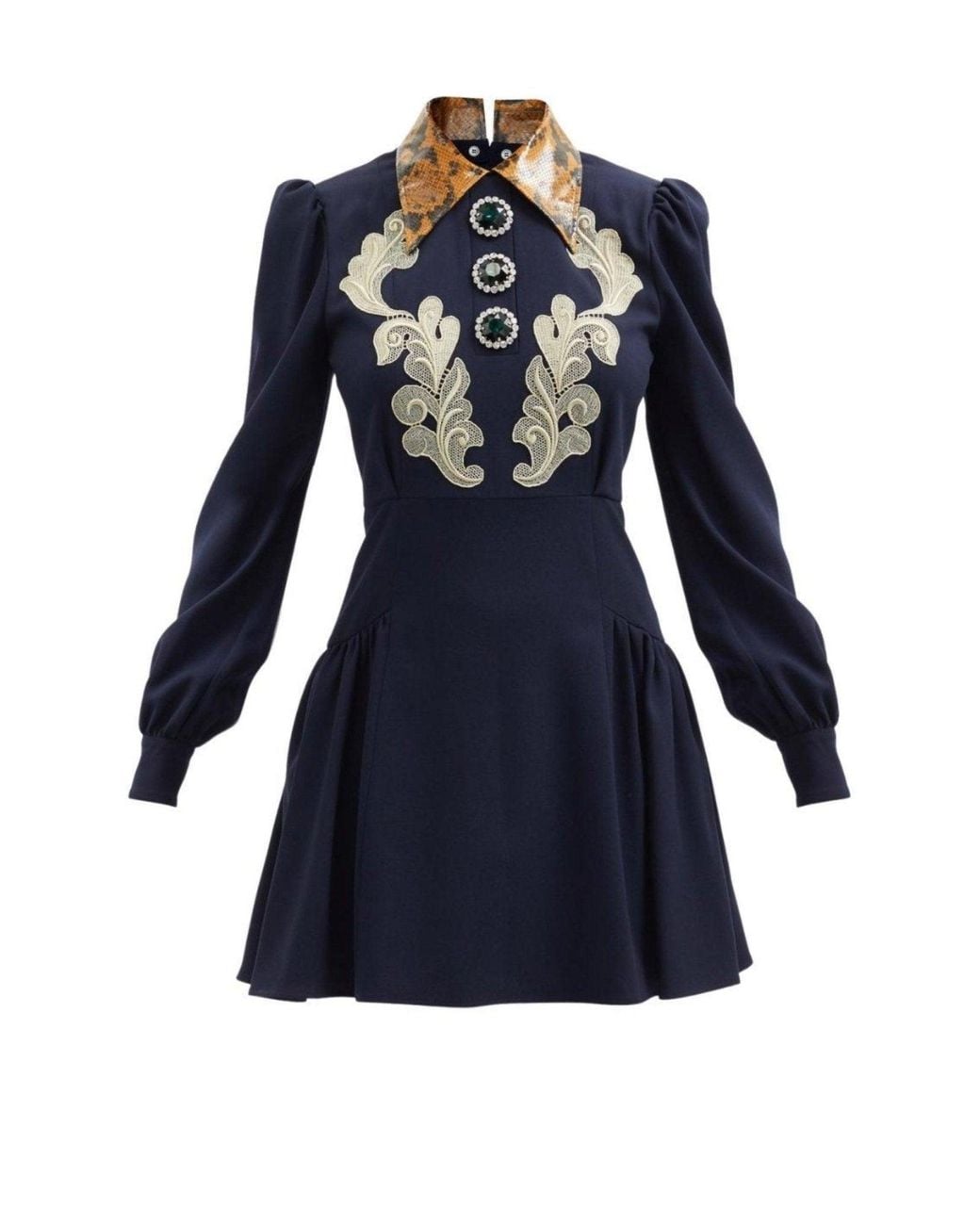 Alessandra Rich Blue Wool Crepe Mini Dress With Python-print Collar