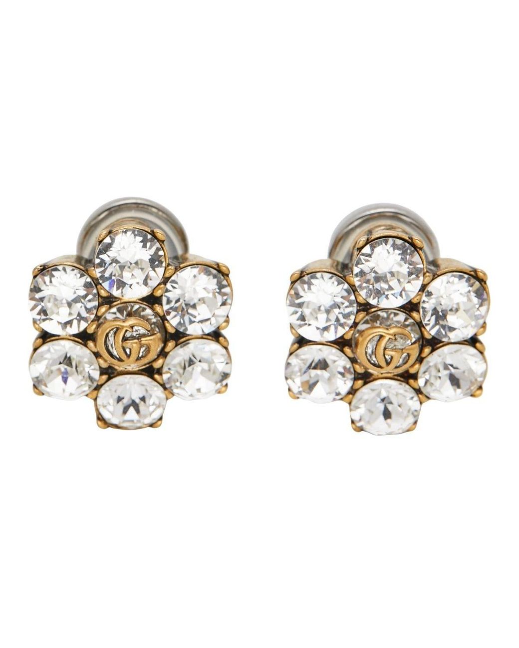Gucci Metallic Crystal GG Logo Clip Earrings In Gold-tone Metal