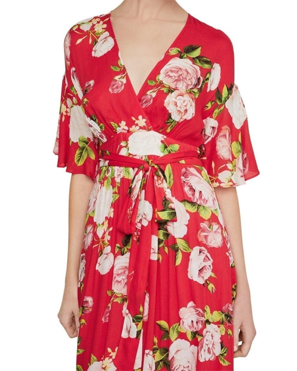 BCBGMAXAZRIA Floral-print Faux-wrap Maxi Dress in Red | Lyst