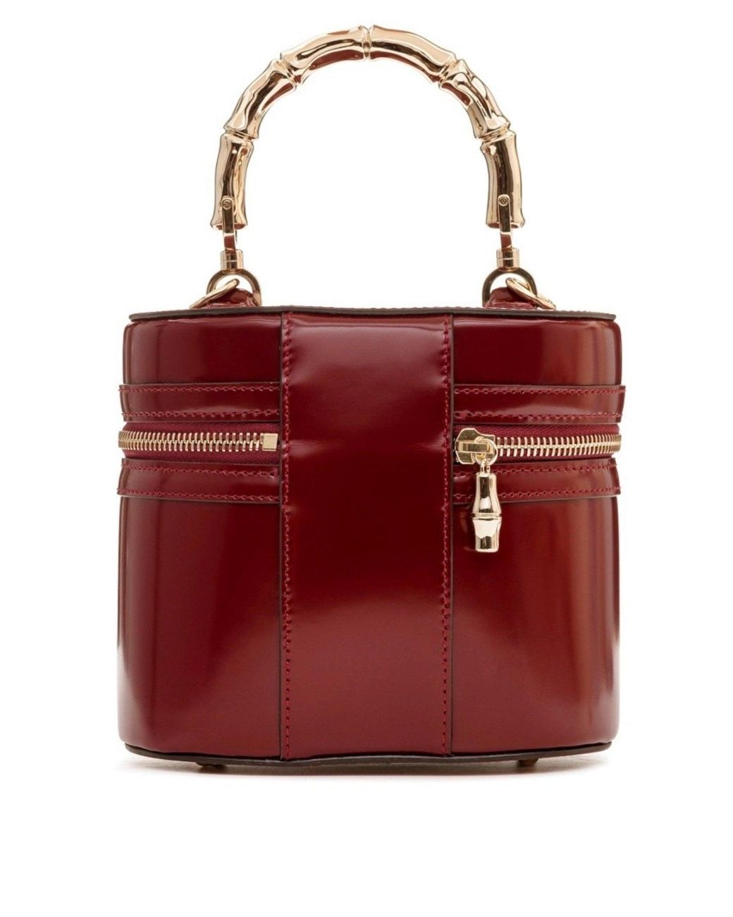 Gucci Red Burgundy Bamboo Handle Leather Bucket Bag