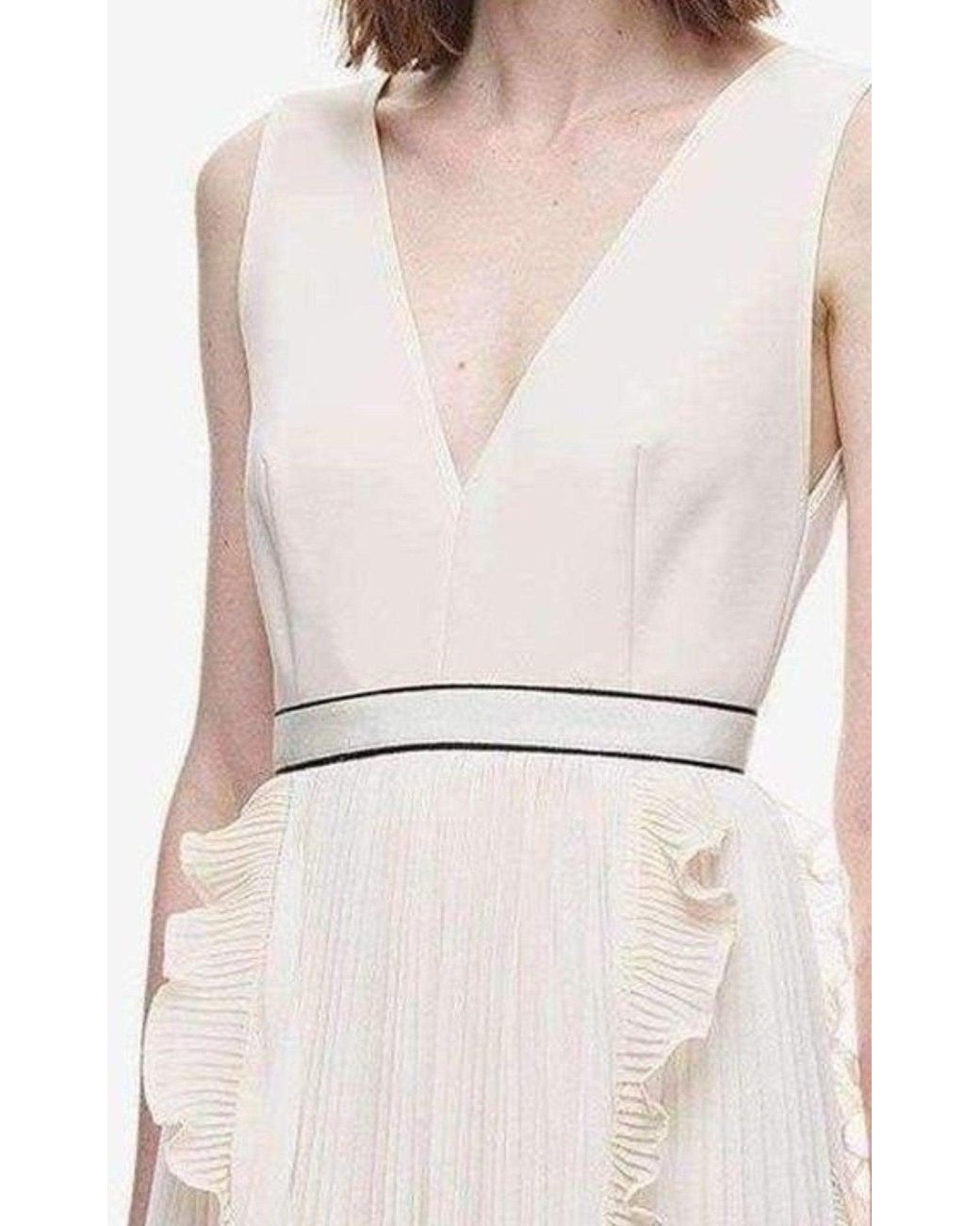 Self-Portrait White V-neck Dress With Fluted Pleats Uk 6 (us 2)