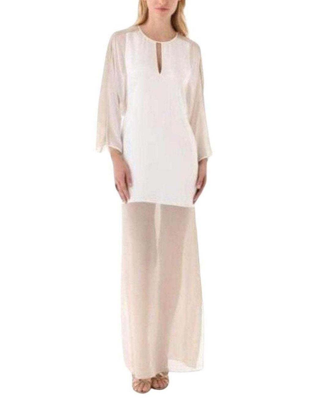 BCBGMAXAZRIA White Sheer Chiffon Panels Silk Dress