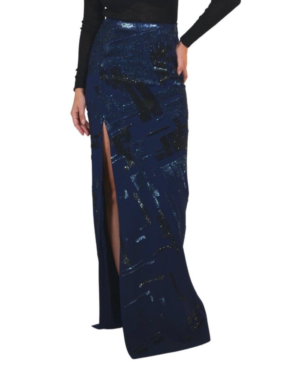 Mugler Sequins Embellished Blue Maxi Skirt