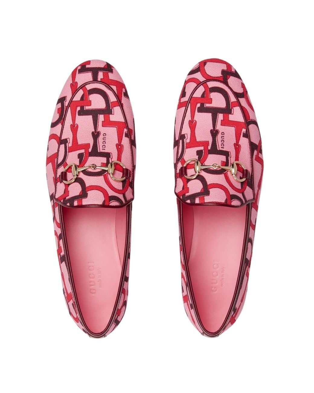 Gucci Red Jordaan Pink Horsebit Canvas Loafer