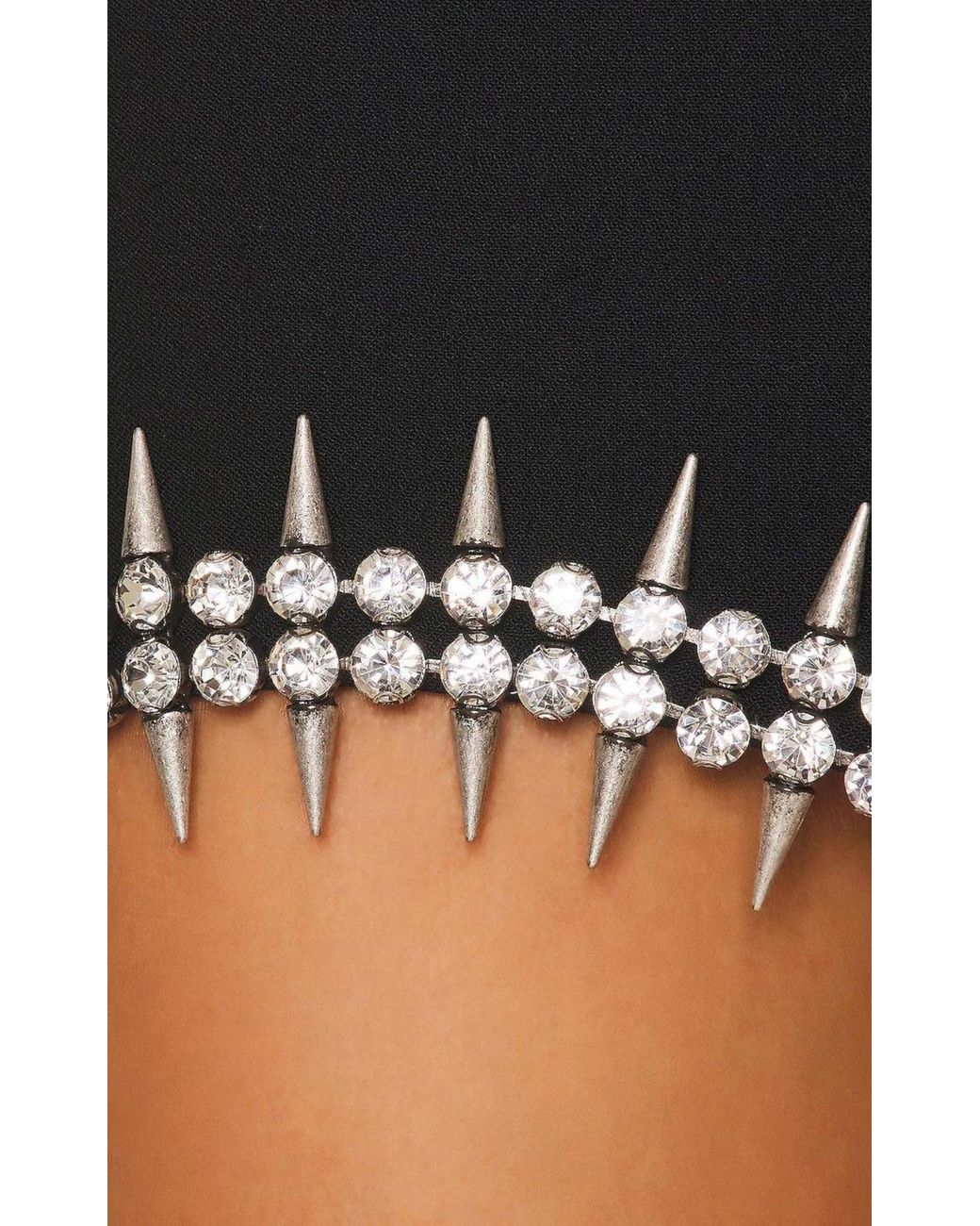 Area Black Crystal Spike Mini Dress