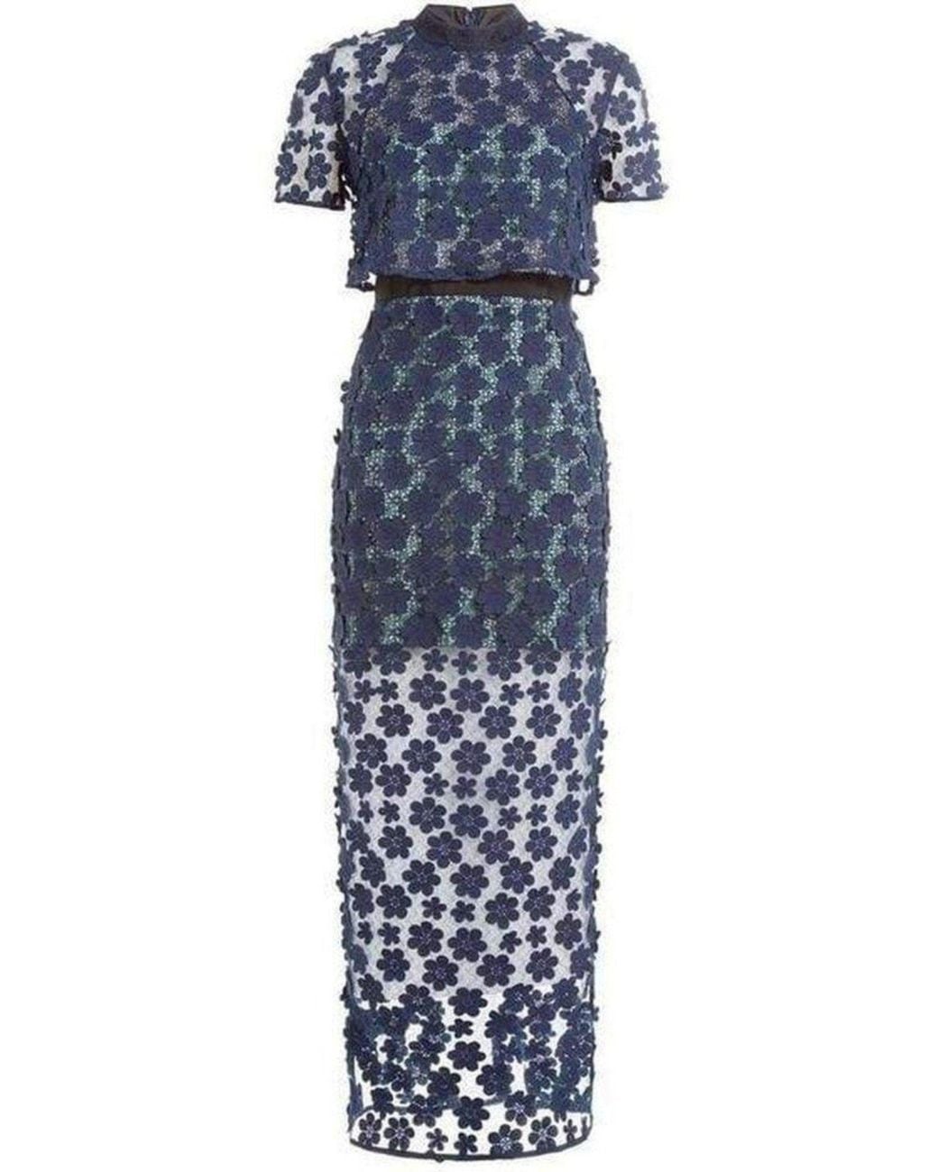 Self-Portrait Blue 60's Overlay Maxi Dress