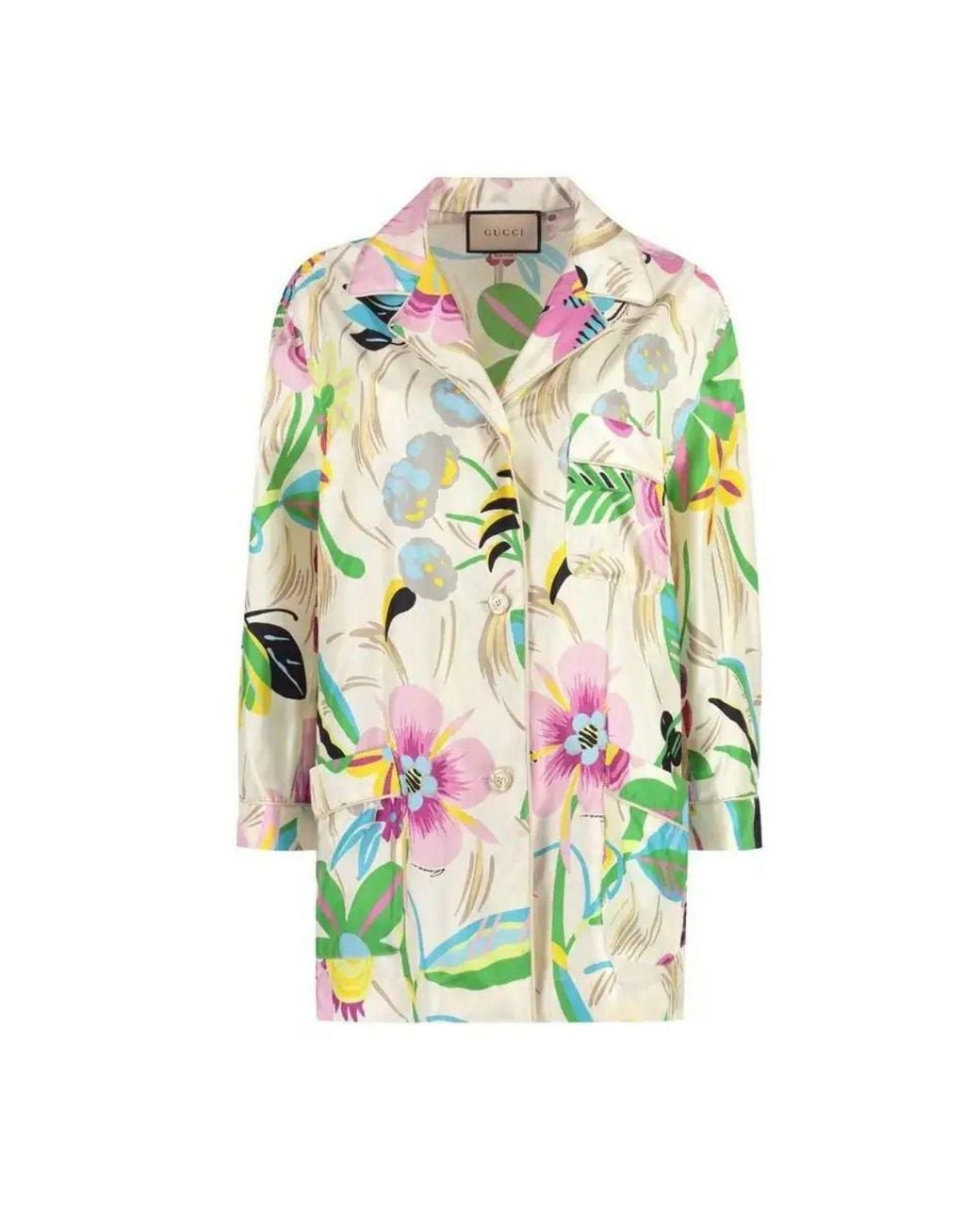 Gucci Green Floral Print Silk Oversized Shirt