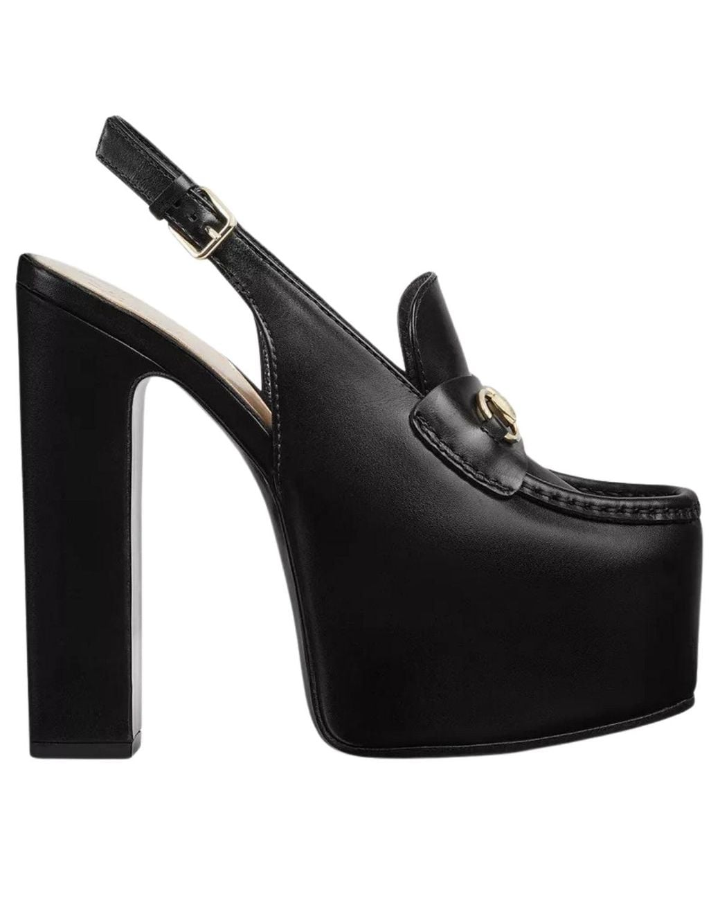 Gucci Black Ottavia Horsebit Loafer 145mm Platform Slingback Pumps
