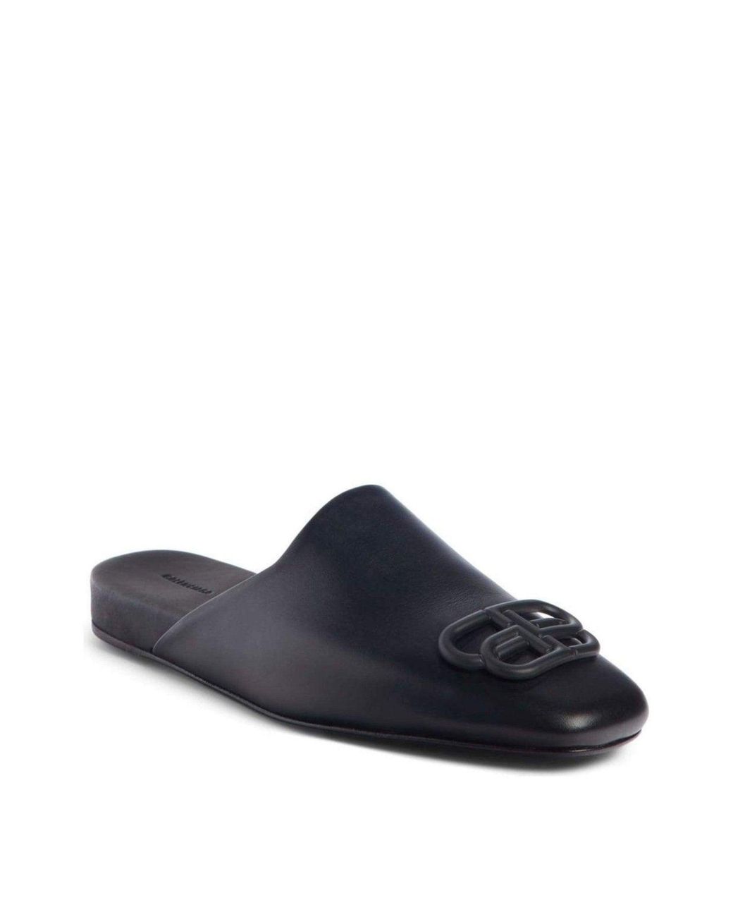 Balenciaga Black Bb Logo Leather Slipper Shoes