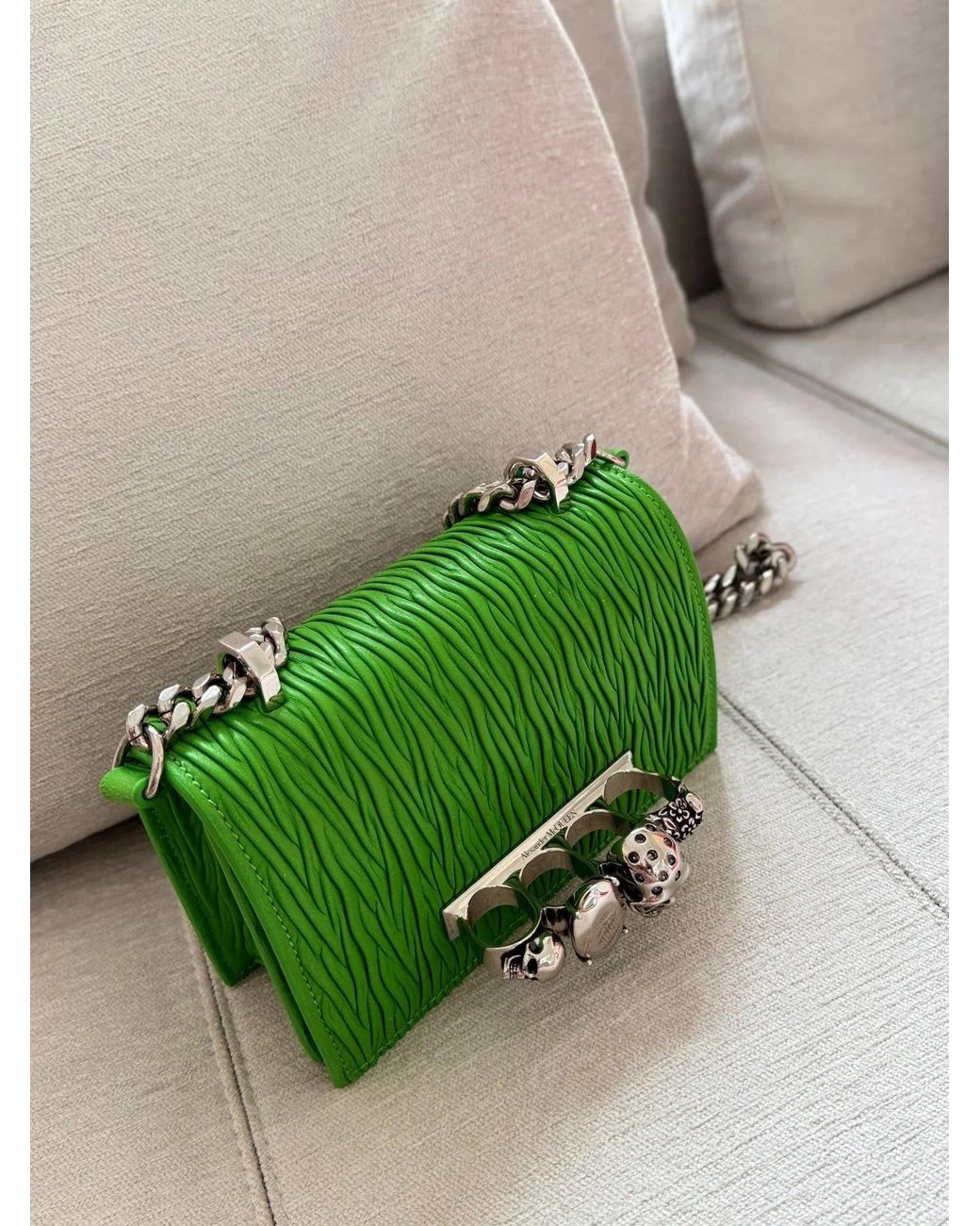 McQueen Green Jewelled Small Crossbody Satchel Bag