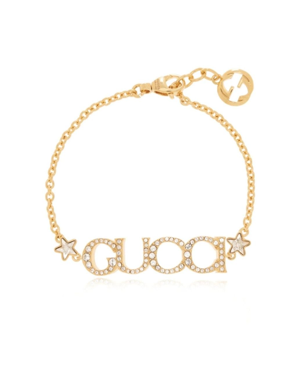 Gucci Metallic Script Crystal Logo Bracelet Gold