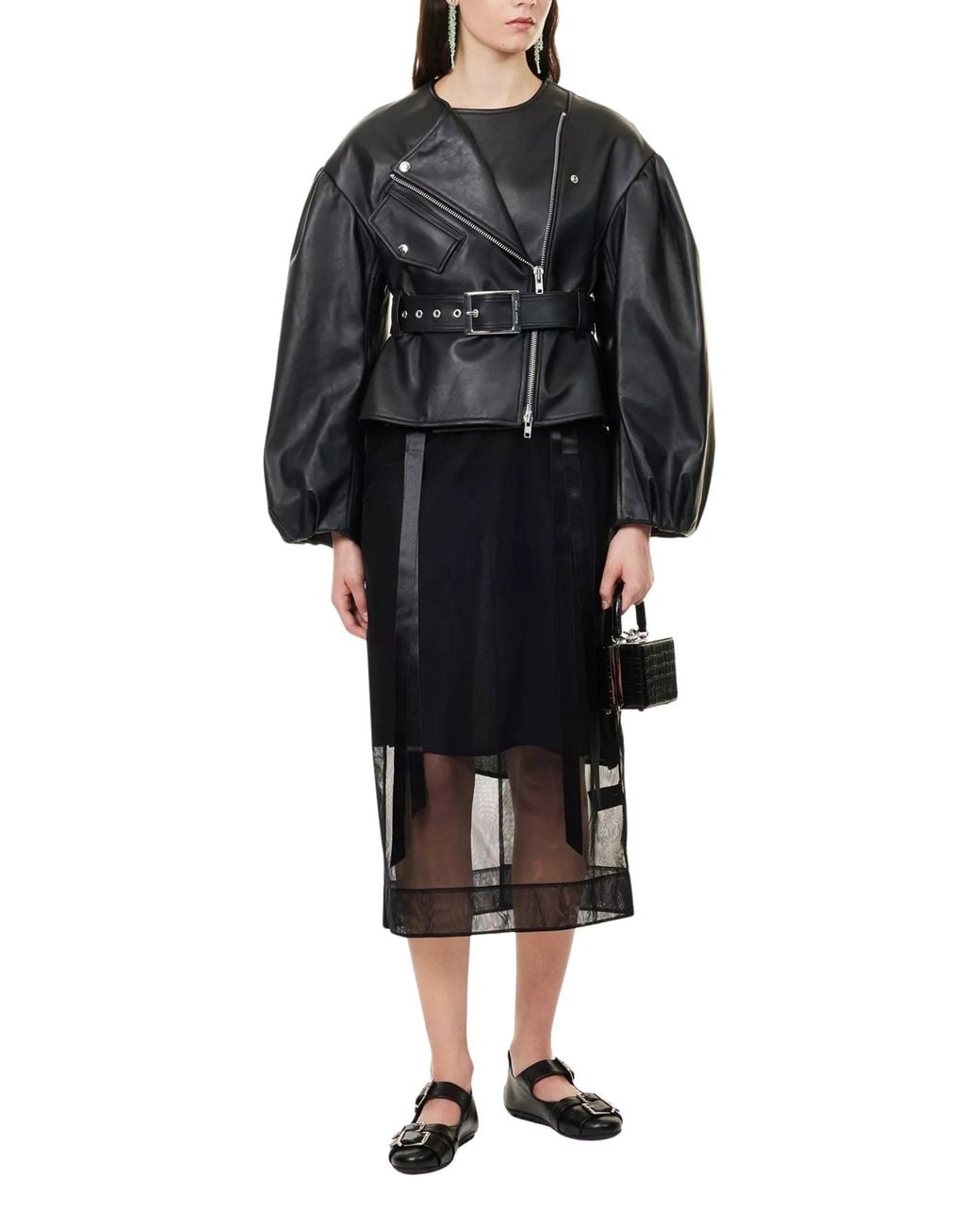 Simone Rocha Black Sculpted Cropped Leather Jacket