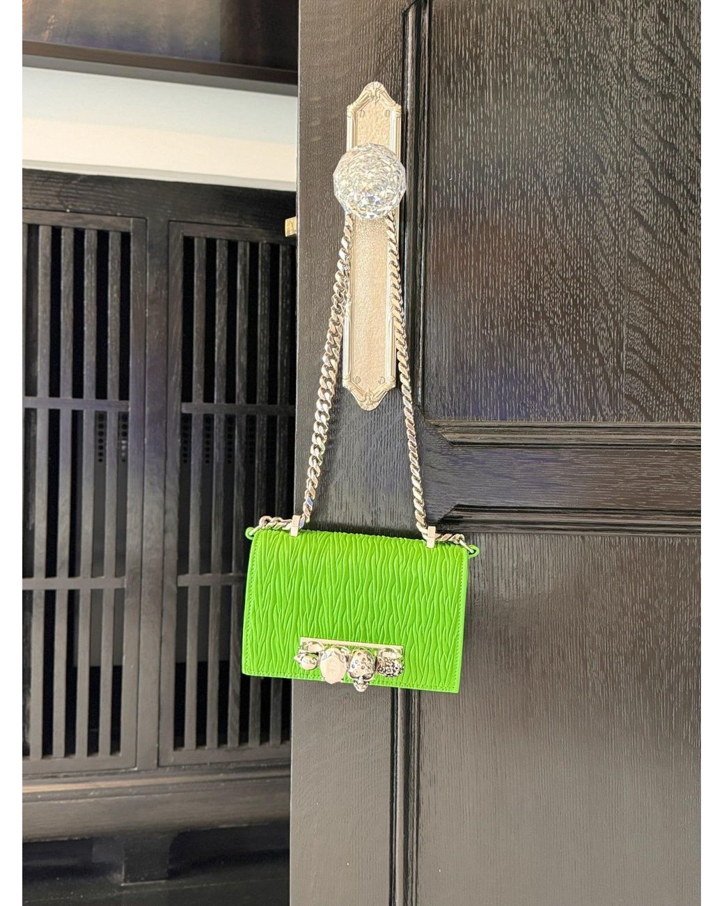 McQueen Green Jewelled Small Crossbody Satchel Bag