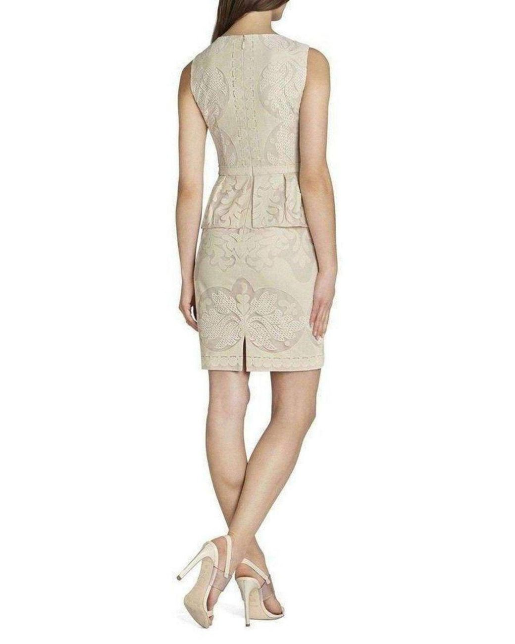 BCBGMAXAZRIA Natural Etna Lace Peplum Sheath Dress